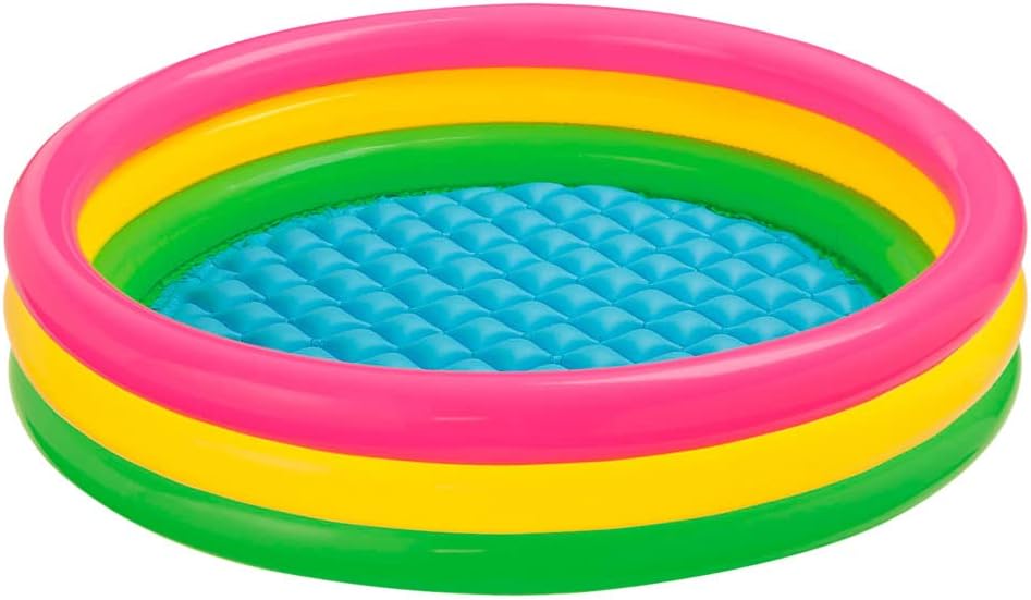 Intex Sunset Glow Planschbecken 114 x 25 cm – Freisteller mit drei bunten Ringen und aufblasbarem Boden