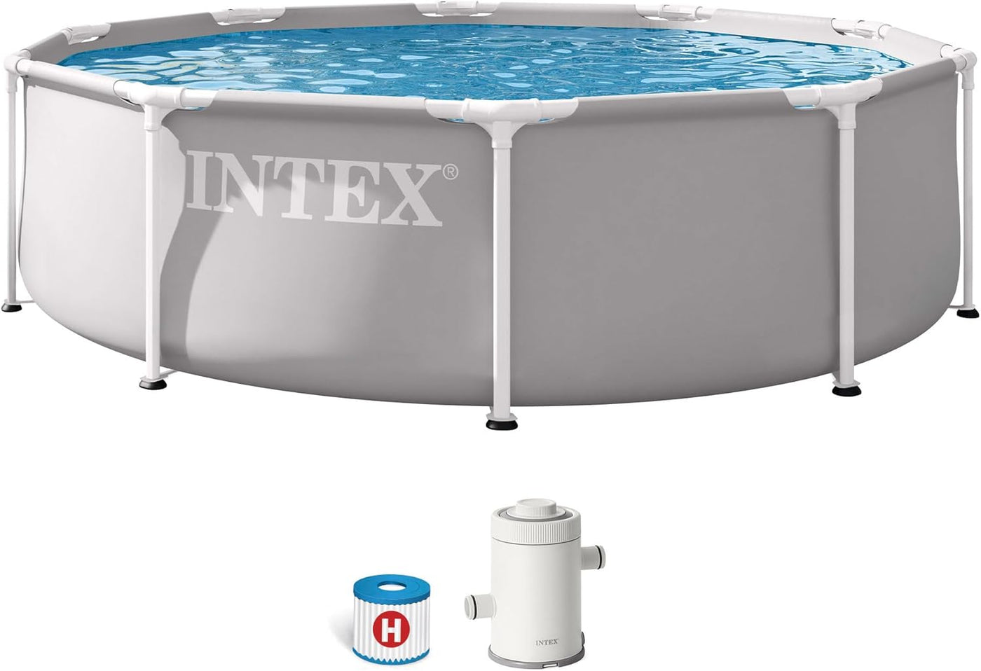 Intex Prism Frame Pool 305 x 76 cm grau mit Kartuschenfilterpumpe und Filterkartusche – Set-Übersicht