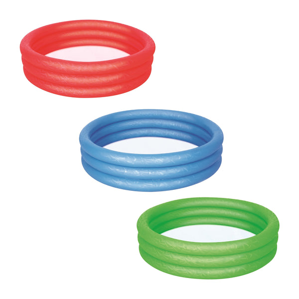 Bestway Planschbecken Classic 3-Ring 102 x 25 cm in drei Farben Rot, Blau und Grün