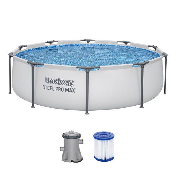Bestway Steel Pro MAX Frame Pool Set 305 x 76 cm mit Filterpumpe und Filterkartusche, Freisteller auf Weiß
