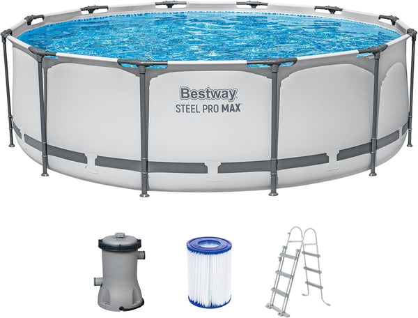 Bestway Steel Pro MAX Frame Pool 366 x 100 cm Komplett-Set mit Filterpumpe, Filterkartusche und Sicherheitsleiter
